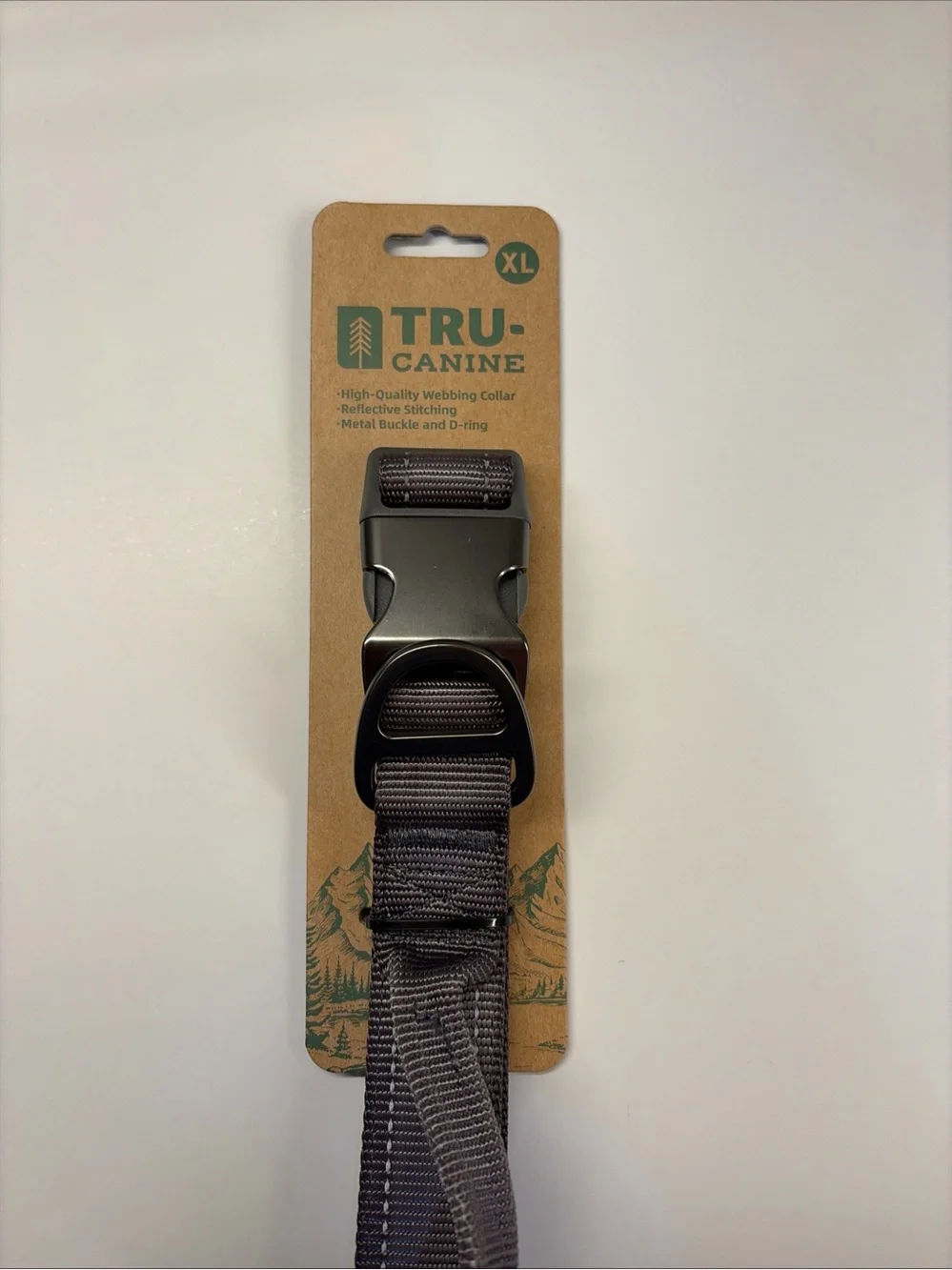 TRU-CANINE XL Nylon Webbing Dog Collar Adjustable Reflective Grey Heavy Duty NWT